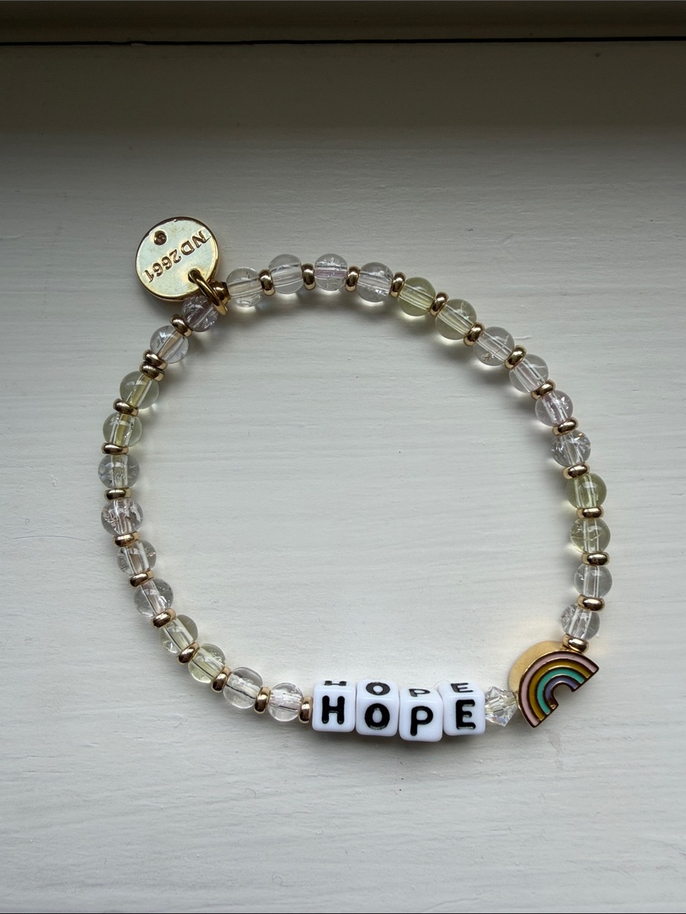 Little Words Project Hope Beaded Stretch Bracelet with Rainbow Charm